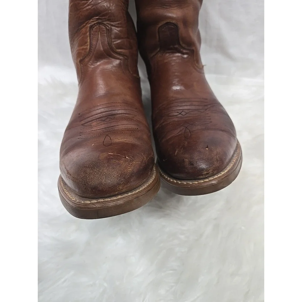 ABILENE BOOTS Brown Leather Boots Men's Size 8 D Vibram Resist Oil No Mark Soles